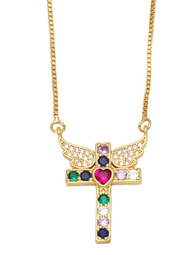 Brass Cubic Zirconia Wing Vintage Necklace