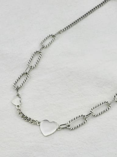 Vintage Sterling Silver With Antique Silver Plated Simplistic Smooth Heart Necklaces