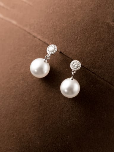 925 Sterling Silver Imitation Pearl Round Bead Minimalist Stud Earring