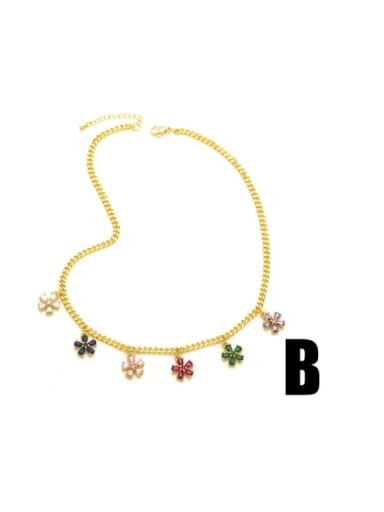 Brass Cubic Zirconia Flower Trend Necklace