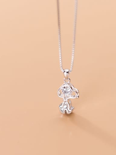 925 Sterling Silver Cubic Zirconia Cute Dog Charm Necklace