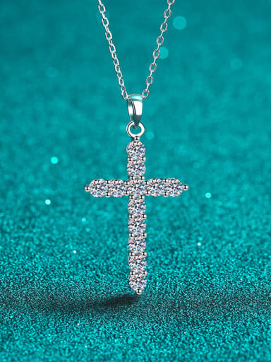 925 Sterling Silver Moissanite Cross Dainty Regligious Necklace