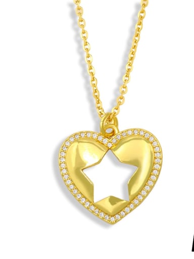 star Brass Cubic Zirconia Heart Minimalist Moon pendant Necklace