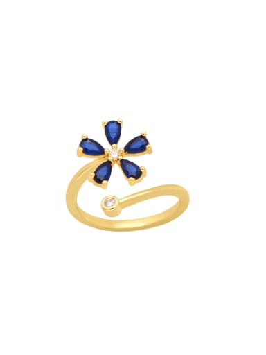 blue Brass Cubic Zirconia Flower Vintage Band Ring