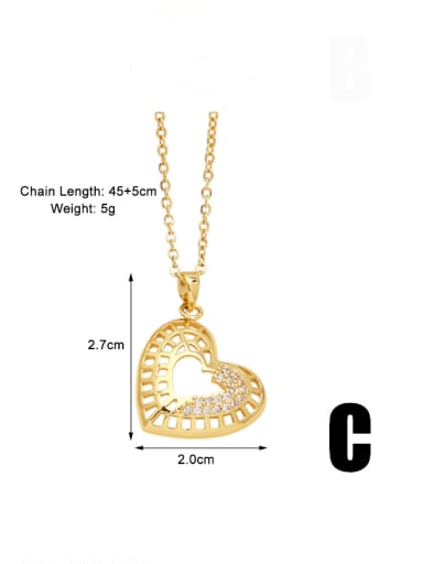 C Brass Cubic Zirconia Heart Cute Necklace