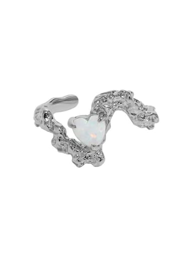 925 Sterling Silver Opal Heart Vintage Band Ring