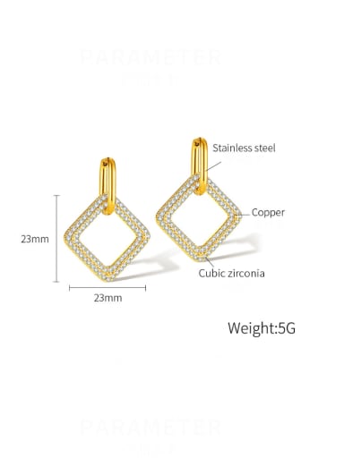 KE786 Steel Ring Copper Square Gold Stainless steel Cubic Zirconia Heart Minimalist Huggie Earring