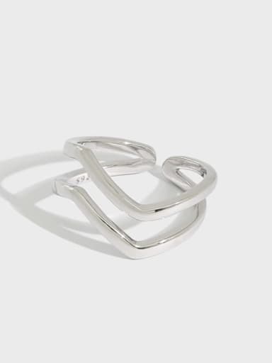 925 Sterling Silver Irregular Vintage Simple double-layer line wave  Band Ring
