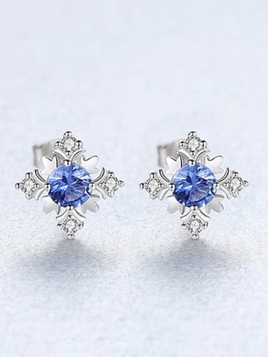Blue 18e09 925 Sterling Silver Cubic Zirconia Flower Minimalist Stud Earring