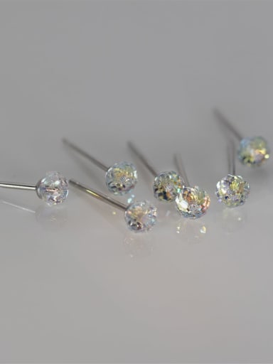 925 Sterling Silver Synthetic  Crystal Ball  Minimalist Stud Earring