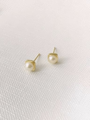 925 Sterling Silver Imitation Pearl Square Minimalist Stud Earring