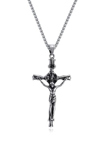 GX2200 steel pendant+pearl chain 3*55cm] Titanium Steel Cross Hip Hop Regligious Necklace