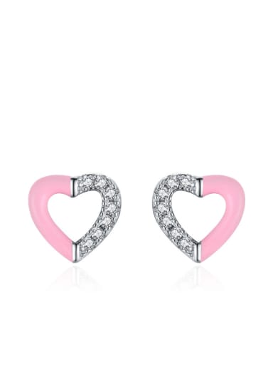 Pink Heart Earrings 925 Sterling Silver Cubic Zirconia Heart Minimalist Stud Earring