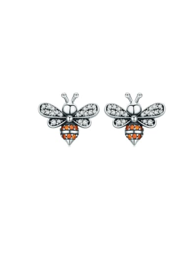 Silver oxide 925 Sterling Silver Cubic Zirconia Bee Cute Stud Earring