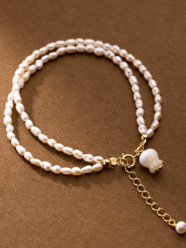 925 Sterling Silver Imitation Pearl Flower Minimalist Strand Bracelet