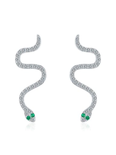 silver 925 Sterling Silver Cubic Zirconia Snake Cute Stud Earring