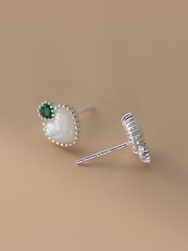 Silver Green Diamonds 925 Sterling Silver Shell Heart Minimalist Stud Earring