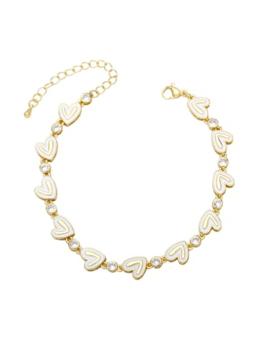 white Brass Cubic Zirconia Multi Color Enamel Heart Vintage Bracelet