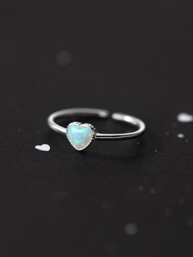 925 Sterling Silver Opal Heart Cute Band Ring