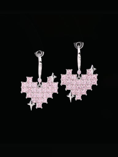 platinum Pink Brass Cubic Zirconia Heart Luxury Hook Earring