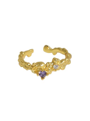 18K gold [purple] 925 Sterling Silver Cubic Zirconia Irregular Vintage Band Ring