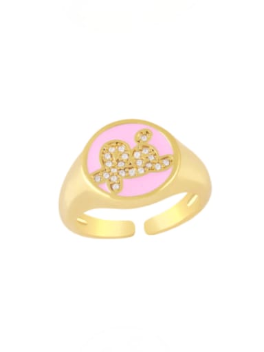 pink Brass Enamel Letter Minimalist Band Ring