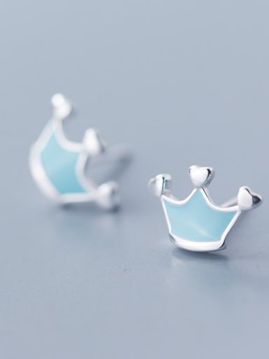 S925 sliver   minimalist  Enamel crown stud  Earrings