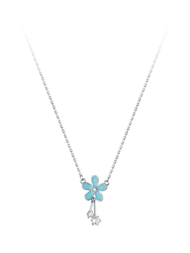 925 Sterling Silver Imitation Pearl Enamel Flower Cute Tassel Necklace