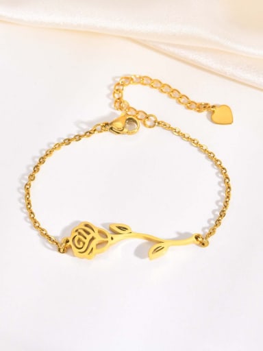 Gold  16 +5cm Stainless steel Hollow Flower Minimalist Link Bracelet