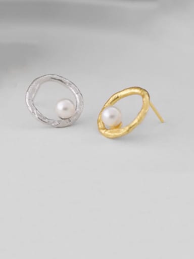 925 sterling silver imitation pearl iterative geometry minimalist study Earring