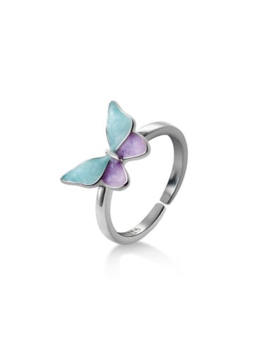 925 Sterling Silver Enamel Butterfly Trend Band Ring