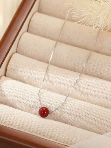 NS782 single bead ? 6mm ? 925 Sterling Silver Natural Stone Geometric Vintage Necklace