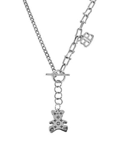 925 Sterling Silver Bear  Tassel Vintage Lariat Asymmetrical  Chain Necklace