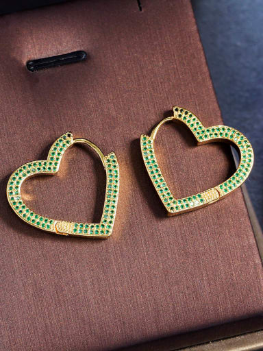 Golden green Brass Cubic Zirconia Heart Luxury Huggie Earring