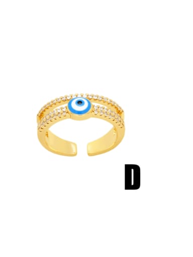 D Light blue Brass Enamel Cubic Zirconia Evil Eye Hip Hop Stackable Ring