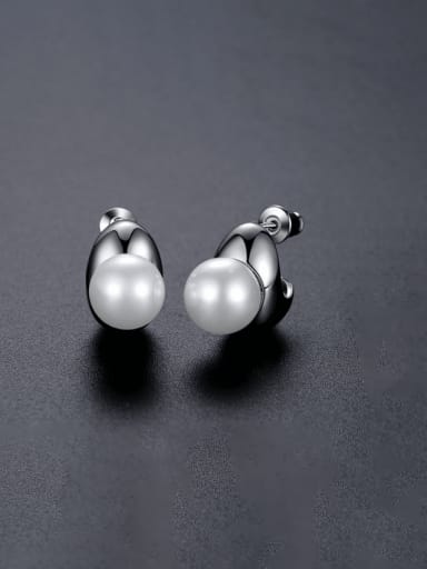 E23051905 Rh Brass Imitation Pearl Geometric Minimalist Stud Earring