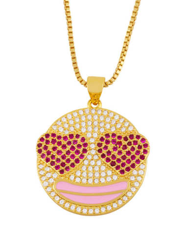 Pink Brass Cubic Zirconia Smiley Hip Hop Necklace