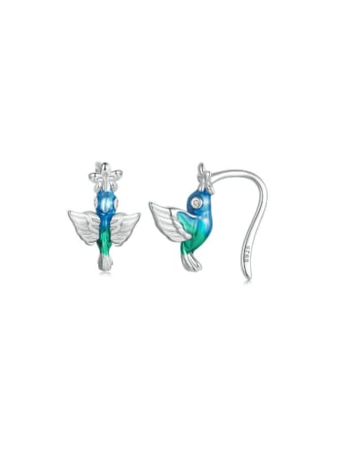 925 Sterling Silver Enamel Bird Minimalist Hook Earring