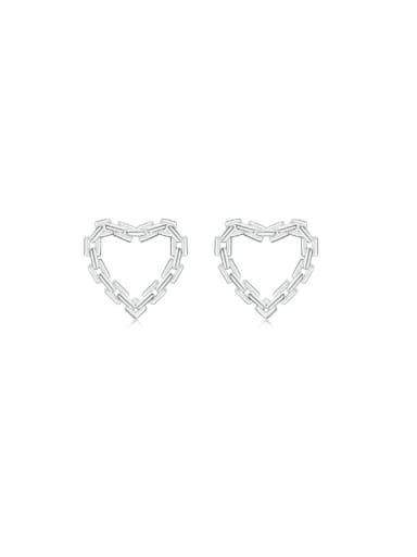 925 Sterling Silver Cubic Zirconia Hollow Heart Minimalist Stud Earring