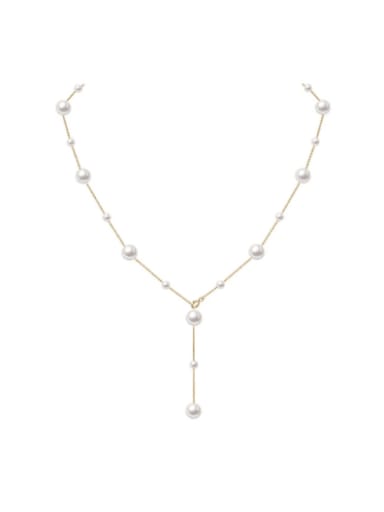 custom 925 Sterling Silver Imitation Pearl Tassel Minimalist Lariat Necklace