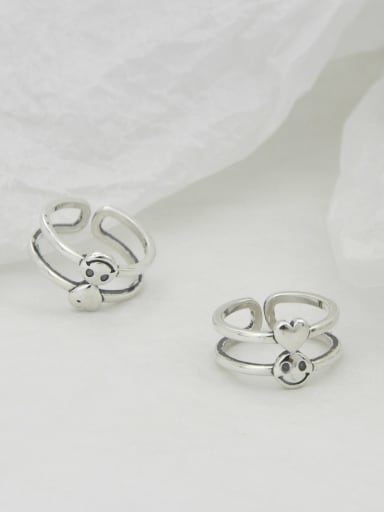 Vintage Sterling Silver With Platinum Plated Simplistic Smooth Heart Free Size Rings