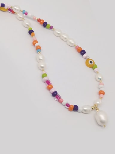 Freshwater Pearl Multi Color  Glass beads Evil Eye Bohemia Necklace