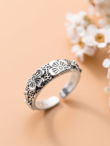925 Sterling Silver Flower Vintage free size Ring