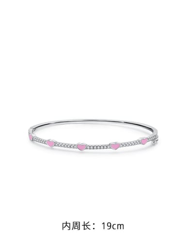 Pink Bracelet 19cm 925 Sterling Silver Cubic Zirconia  Classic Enamel  Heart  Bangle