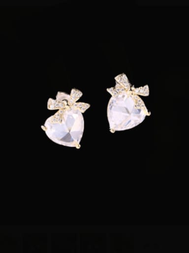 white Brass Cubic Zirconia Heart Vintage Stud Earring
