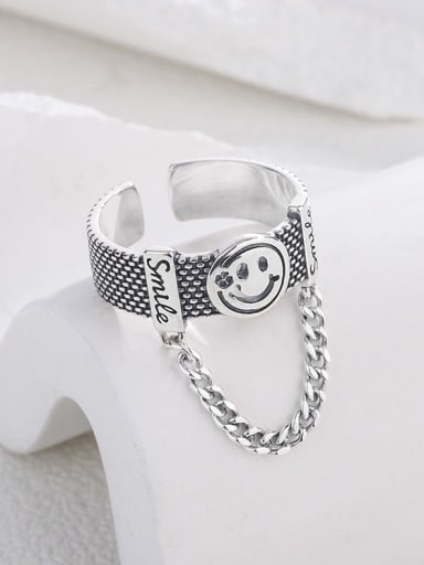 925 Sterling Silver Cubic Zirconia Smiley Vintage Band Ring