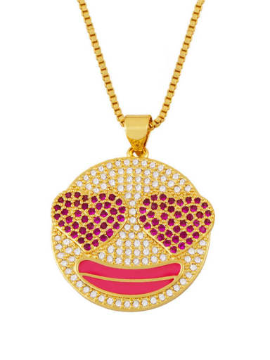 Rose red Brass Cubic Zirconia Smiley Hip Hop Necklace