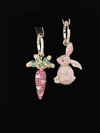 Rose Pink Brass Cubic Zirconia Asymmetry Rabbit carrot Luxury Cluster Earring
