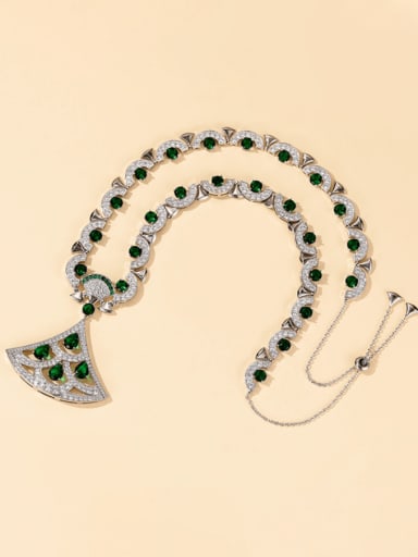 Brass Cubic Zirconia Leaf Luxury Necklace