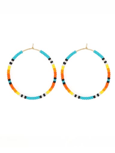Multi Color Miyuki Millet Bead  Geometric Bohemia  Handmade Beaded Hoop Earring
